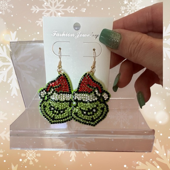 Last 1️⃣! Bling Rhinestone Grinch Earrings! - Picture 3 of 4